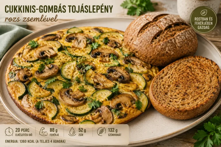 Cukkinis-gombás tojáslepény rozs zsemlével